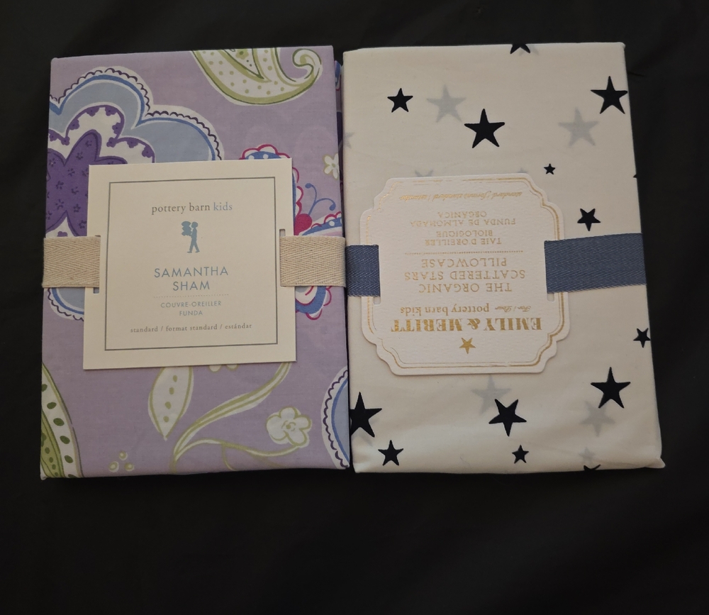 Pottery Barn Kids Pillowcases in Purple Floral and White Star Print